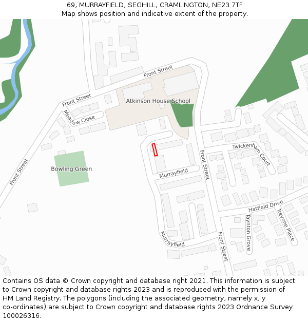 69, MURRAYFIELD, SEGHILL, CRAMLINGTON, NE23 7TF: Location map and indicative extent of plot