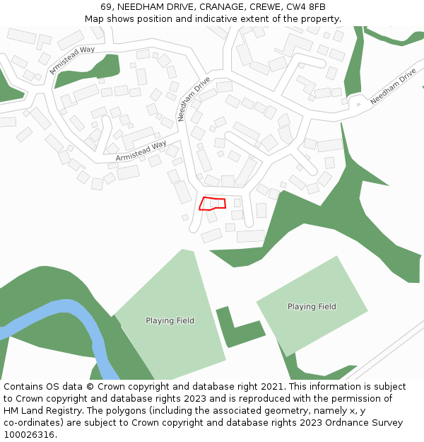 69, NEEDHAM DRIVE, CRANAGE, CREWE, CW4 8FB: Location map and indicative extent of plot