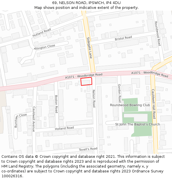 69, NELSON ROAD, IPSWICH, IP4 4DU: Location map and indicative extent of plot