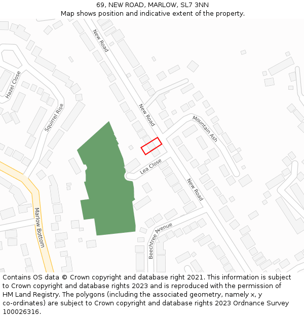 69, NEW ROAD, MARLOW, SL7 3NN: Location map and indicative extent of plot