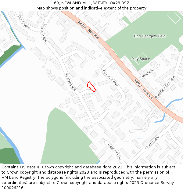 69, NEWLAND MILL, WITNEY, OX28 3SZ: Location map and indicative extent of plot