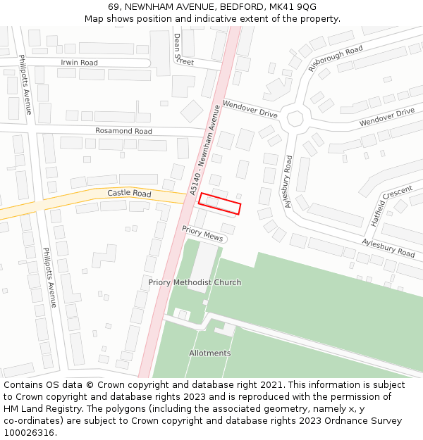 69, NEWNHAM AVENUE, BEDFORD, MK41 9QG: Location map and indicative extent of plot