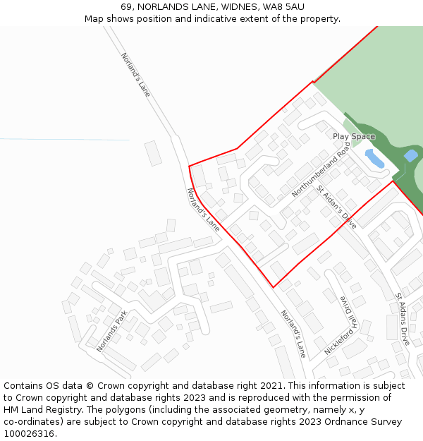 69, NORLANDS LANE, WIDNES, WA8 5AU: Location map and indicative extent of plot