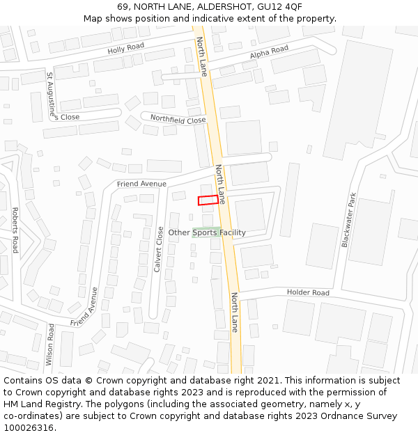69, NORTH LANE, ALDERSHOT, GU12 4QF: Location map and indicative extent of plot