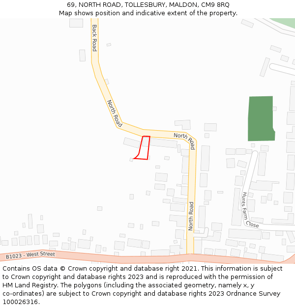 69, NORTH ROAD, TOLLESBURY, MALDON, CM9 8RQ: Location map and indicative extent of plot