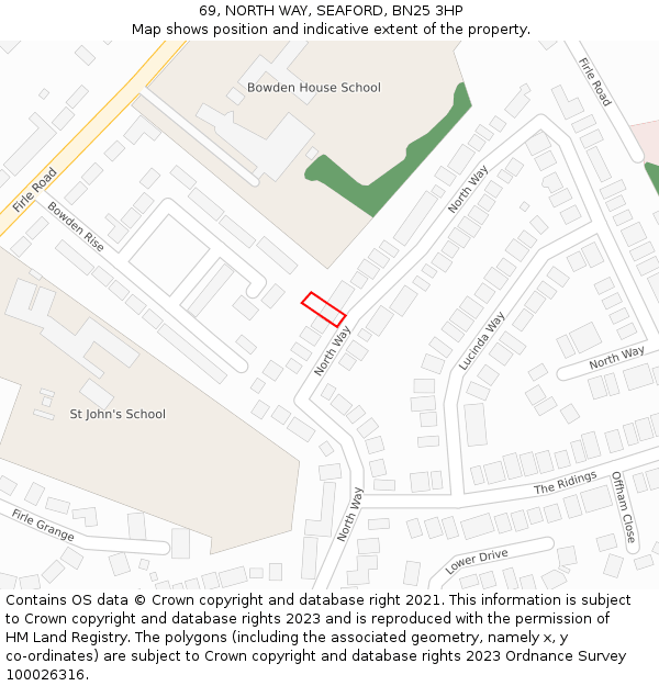 69, NORTH WAY, SEAFORD, BN25 3HP: Location map and indicative extent of plot