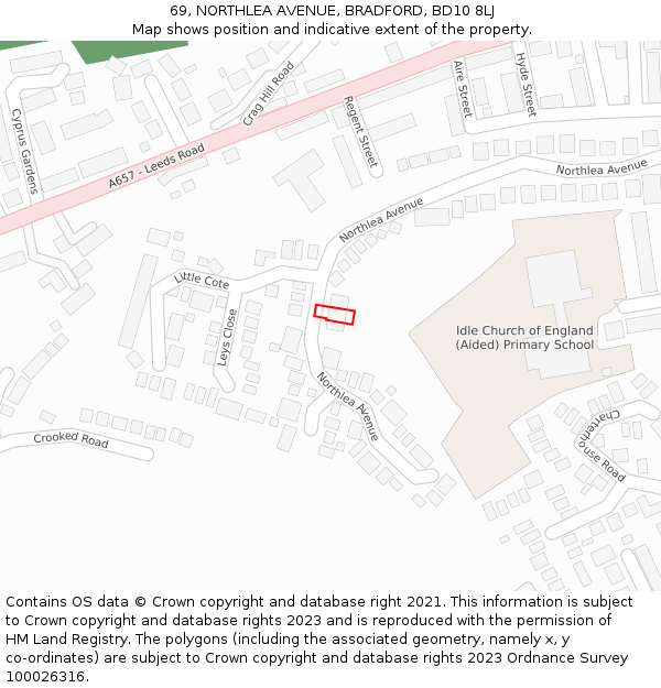 69, NORTHLEA AVENUE, BRADFORD, BD10 8LJ: Location map and indicative extent of plot