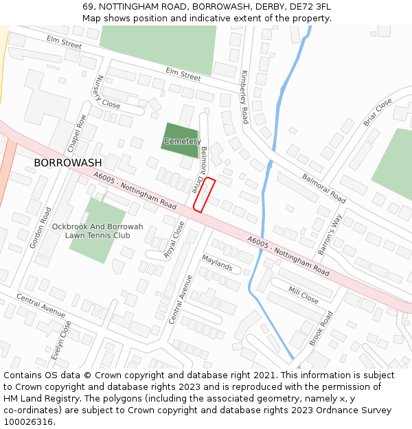 69, NOTTINGHAM ROAD, BORROWASH, DERBY, DE72 3FL: Location map and indicative extent of plot