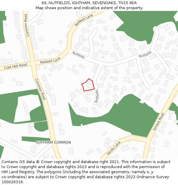 69, NUTFIELDS, IGHTHAM, SEVENOAKS, TN15 9EA: Location map and indicative extent of plot