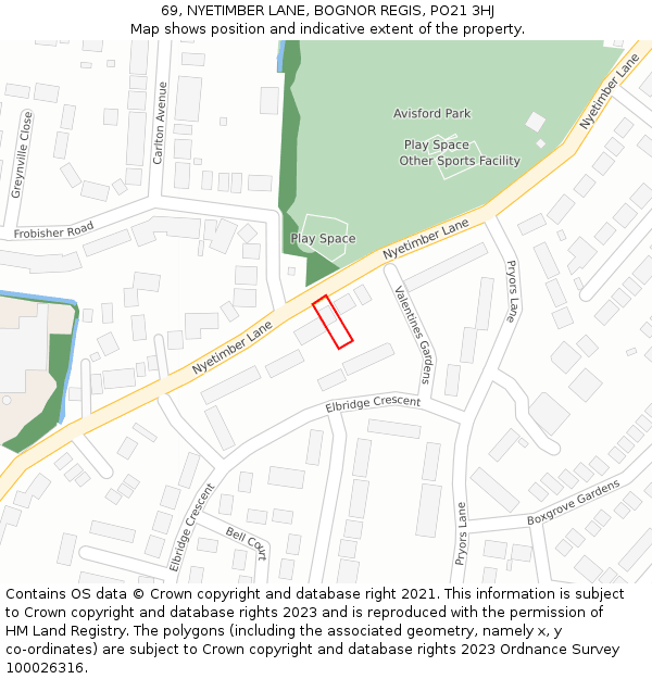 69, NYETIMBER LANE, BOGNOR REGIS, PO21 3HJ: Location map and indicative extent of plot