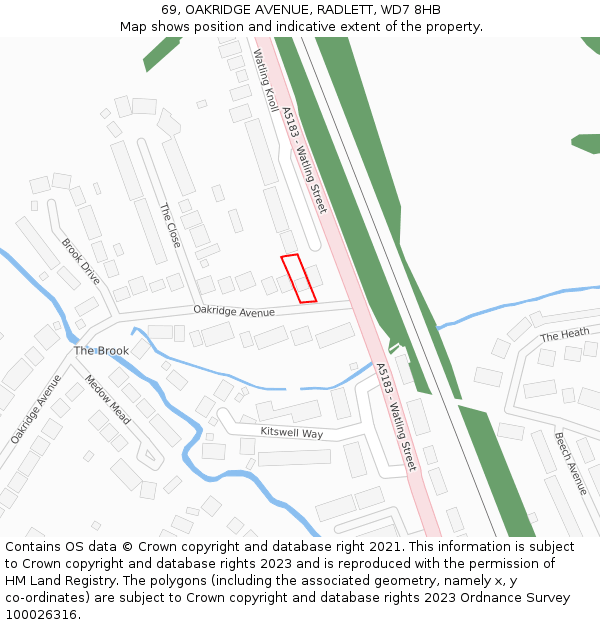69, OAKRIDGE AVENUE, RADLETT, WD7 8HB: Location map and indicative extent of plot