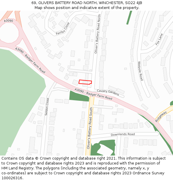 69, OLIVERS BATTERY ROAD NORTH, WINCHESTER, SO22 4JB: Location map and indicative extent of plot