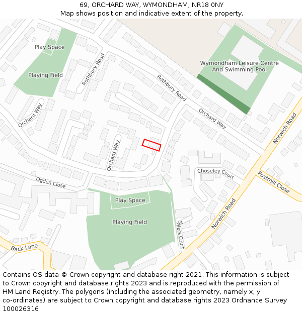 69, ORCHARD WAY, WYMONDHAM, NR18 0NY: Location map and indicative extent of plot