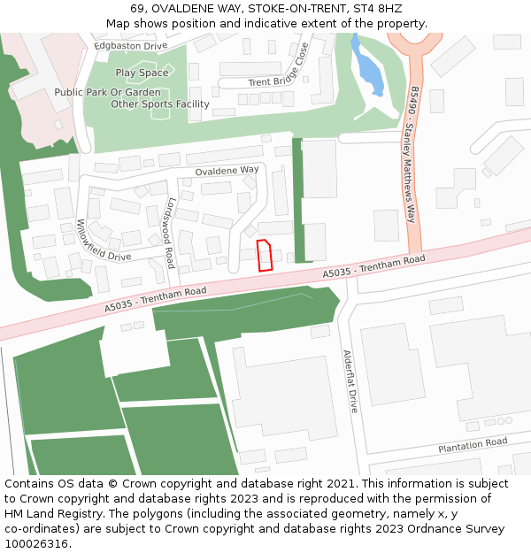 69, OVALDENE WAY, STOKE-ON-TRENT, ST4 8HZ: Location map and indicative extent of plot