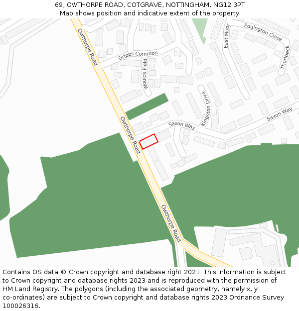 69, OWTHORPE ROAD, COTGRAVE, NOTTINGHAM, NG12 3PT: Location map and indicative extent of plot