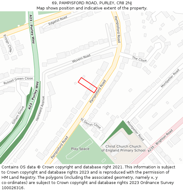 69, PAMPISFORD ROAD, PURLEY, CR8 2NJ: Location map and indicative extent of plot