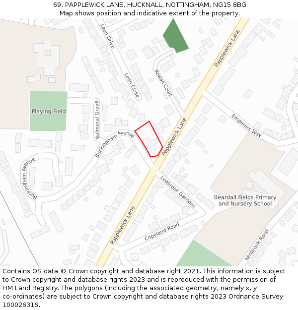 69, PAPPLEWICK LANE, HUCKNALL, NOTTINGHAM, NG15 8BG: Location map and indicative extent of plot