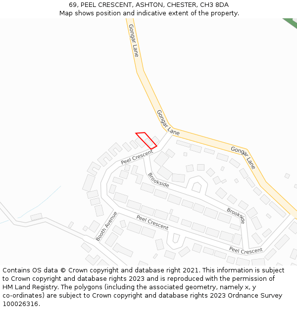 69, PEEL CRESCENT, ASHTON, CHESTER, CH3 8DA: Location map and indicative extent of plot