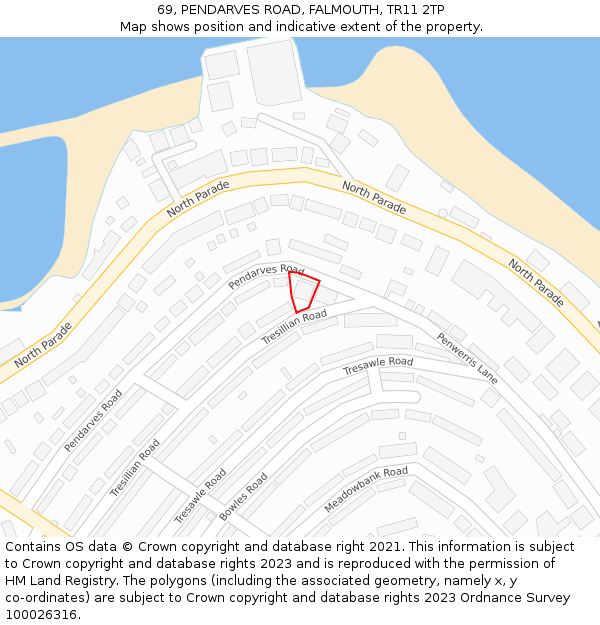 69, PENDARVES ROAD, FALMOUTH, TR11 2TP: Location map and indicative extent of plot