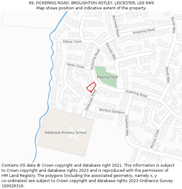 69, PICKERING ROAD, BROUGHTON ASTLEY, LEICESTER, LE9 6WS: Location map and indicative extent of plot