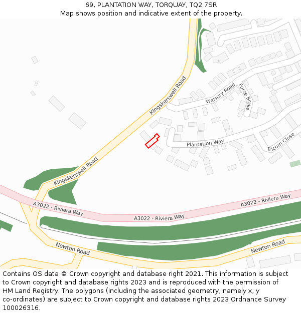 69, PLANTATION WAY, TORQUAY, TQ2 7SR: Location map and indicative extent of plot