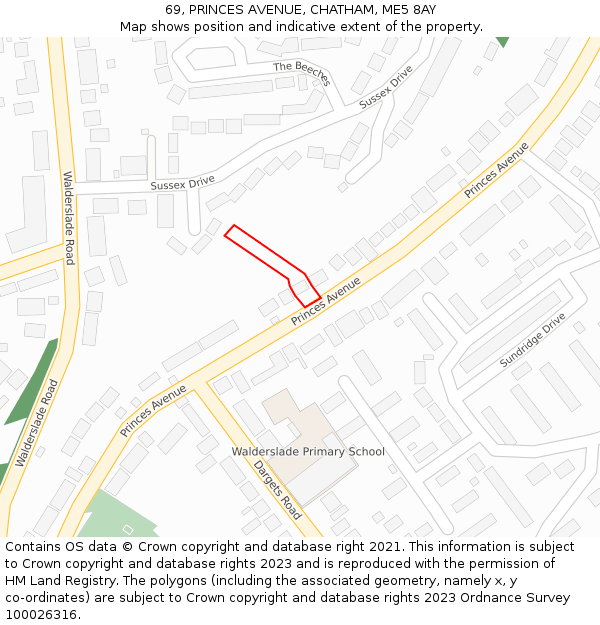 69, PRINCES AVENUE, CHATHAM, ME5 8AY: Location map and indicative extent of plot