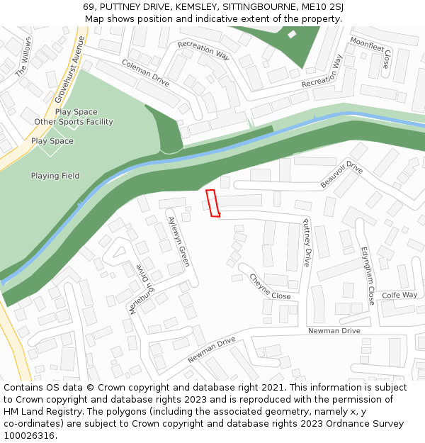 69, PUTTNEY DRIVE, KEMSLEY, SITTINGBOURNE, ME10 2SJ: Location map and indicative extent of plot