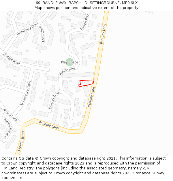 69, RANDLE WAY, BAPCHILD, SITTINGBOURNE, ME9 9LX: Location map and indicative extent of plot