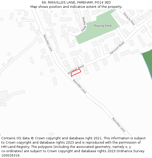 69, RANVILLES LANE, FAREHAM, PO14 3ED: Location map and indicative extent of plot