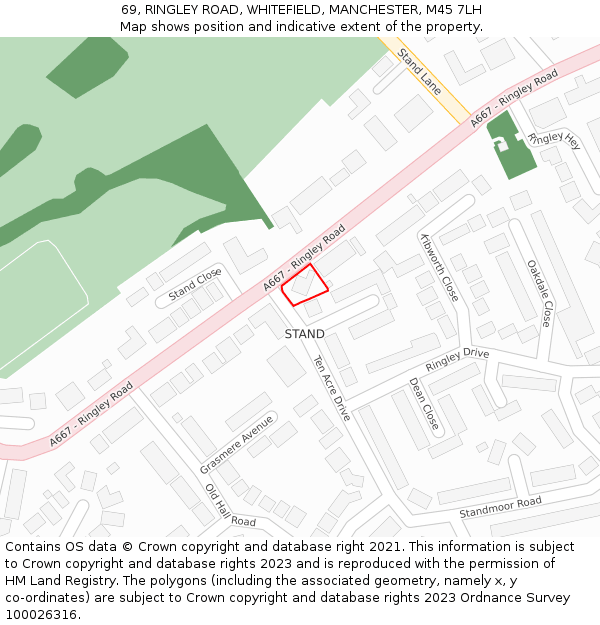 69, RINGLEY ROAD, WHITEFIELD, MANCHESTER, M45 7LH: Location map and indicative extent of plot