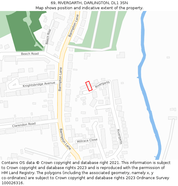 69, RIVERGARTH, DARLINGTON, DL1 3SN: Location map and indicative extent of plot