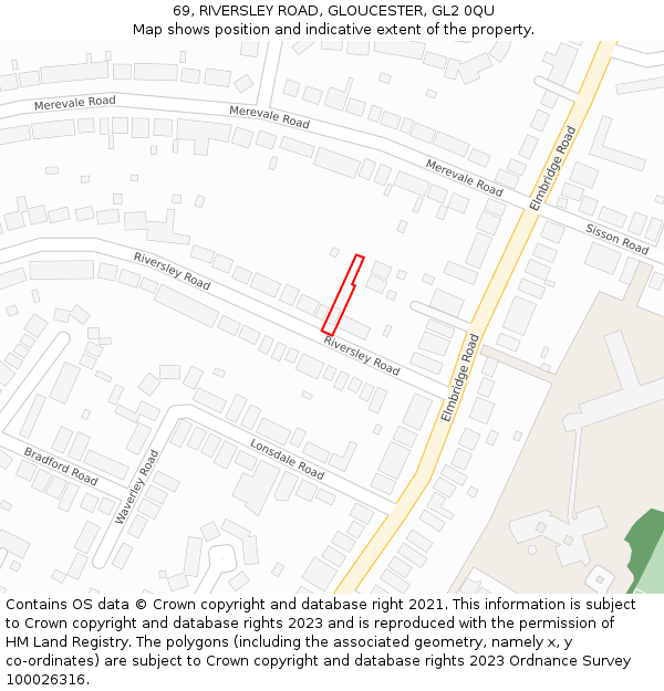 69, RIVERSLEY ROAD, GLOUCESTER, GL2 0QU: Location map and indicative extent of plot