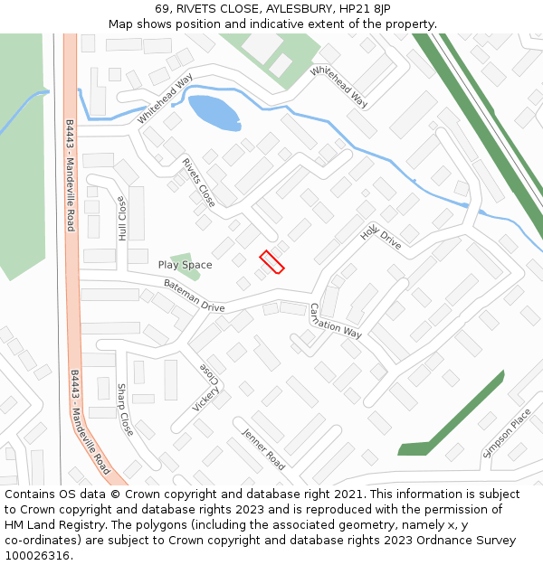 69, RIVETS CLOSE, AYLESBURY, HP21 8JP: Location map and indicative extent of plot
