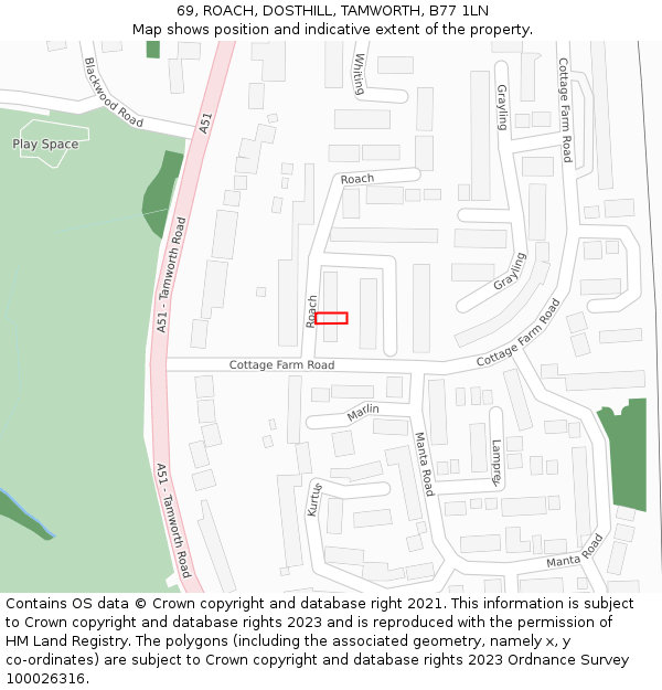 69, ROACH, DOSTHILL, TAMWORTH, B77 1LN: Location map and indicative extent of plot