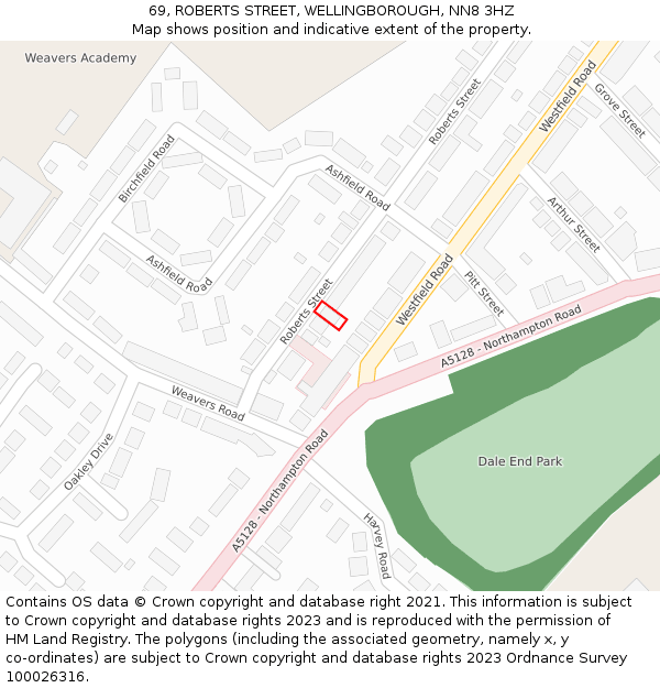 69, ROBERTS STREET, WELLINGBOROUGH, NN8 3HZ: Location map and indicative extent of plot