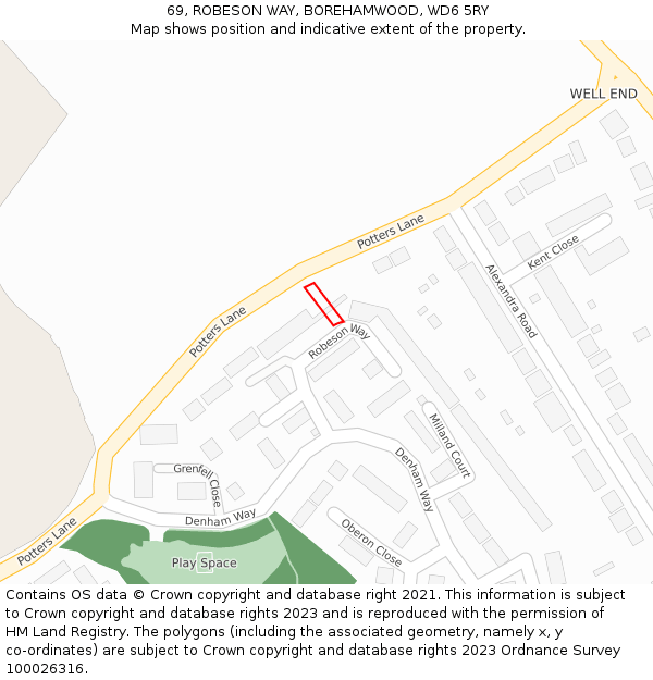 69, ROBESON WAY, BOREHAMWOOD, WD6 5RY: Location map and indicative extent of plot