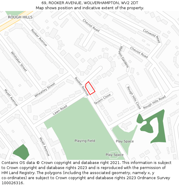 69, ROOKER AVENUE, WOLVERHAMPTON, WV2 2DT: Location map and indicative extent of plot