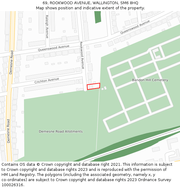69, ROOKWOOD AVENUE, WALLINGTON, SM6 8HQ: Location map and indicative extent of plot