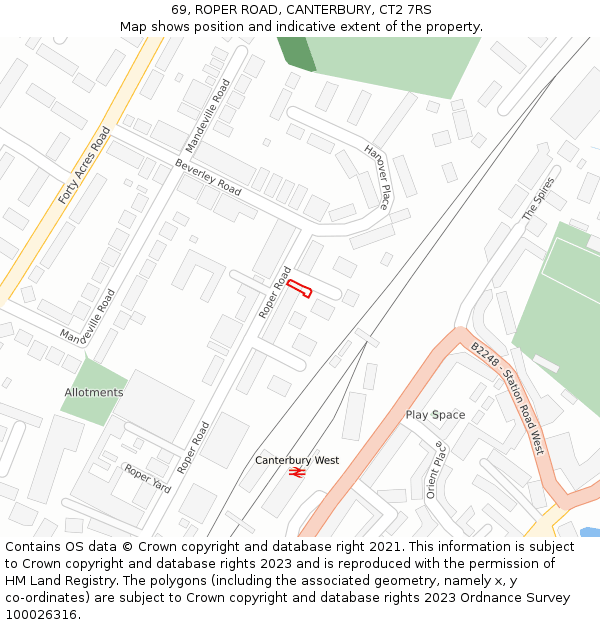 69, ROPER ROAD, CANTERBURY, CT2 7RS: Location map and indicative extent of plot