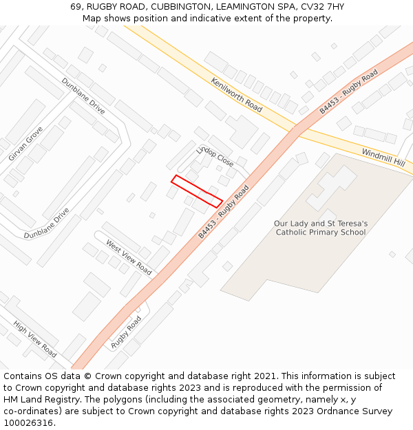 69, RUGBY ROAD, CUBBINGTON, LEAMINGTON SPA, CV32 7HY: Location map and indicative extent of plot