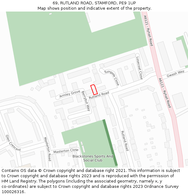 69, RUTLAND ROAD, STAMFORD, PE9 1UP: Location map and indicative extent of plot