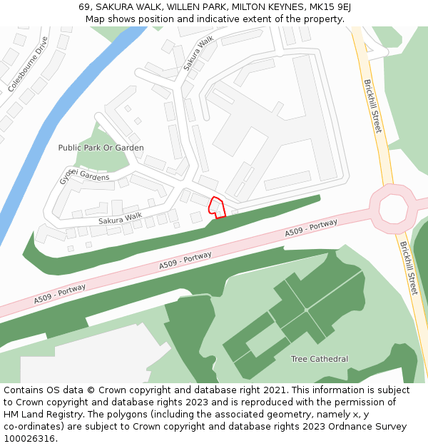 69, SAKURA WALK, WILLEN PARK, MILTON KEYNES, MK15 9EJ: Location map and indicative extent of plot