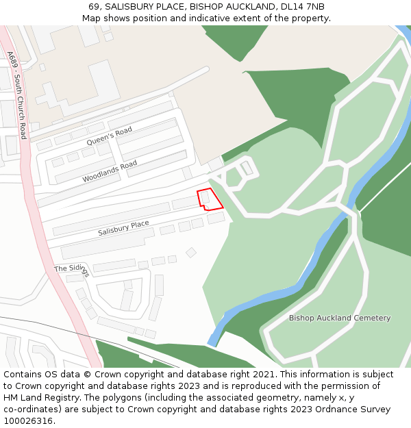 69, SALISBURY PLACE, BISHOP AUCKLAND, DL14 7NB: Location map and indicative extent of plot