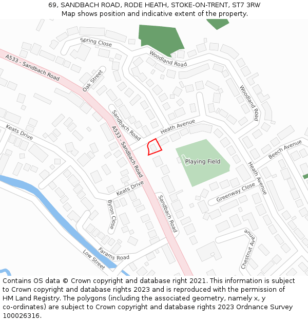 69, SANDBACH ROAD, RODE HEATH, STOKE-ON-TRENT, ST7 3RW: Location map and indicative extent of plot