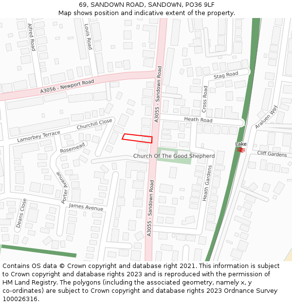 69, SANDOWN ROAD, SANDOWN, PO36 9LF: Location map and indicative extent of plot