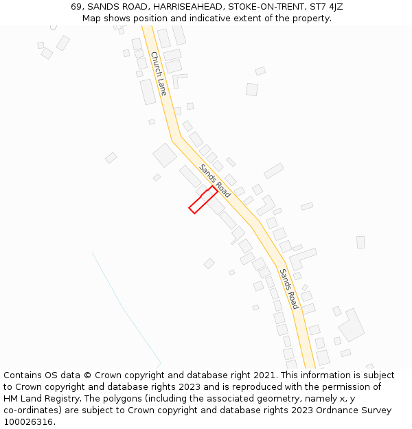 69, SANDS ROAD, HARRISEAHEAD, STOKE-ON-TRENT, ST7 4JZ: Location map and indicative extent of plot