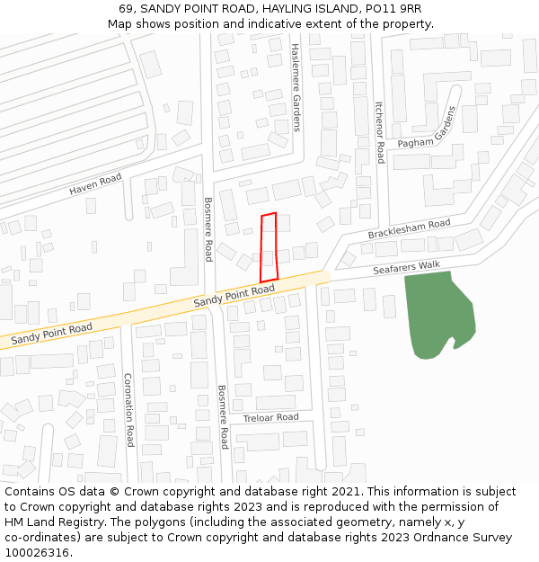 69, SANDY POINT ROAD, HAYLING ISLAND, PO11 9RR: Location map and indicative extent of plot