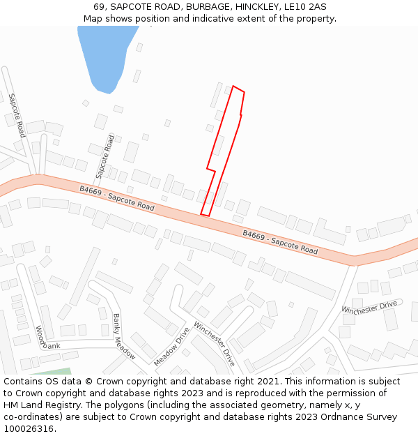 69, SAPCOTE ROAD, BURBAGE, HINCKLEY, LE10 2AS: Location map and indicative extent of plot