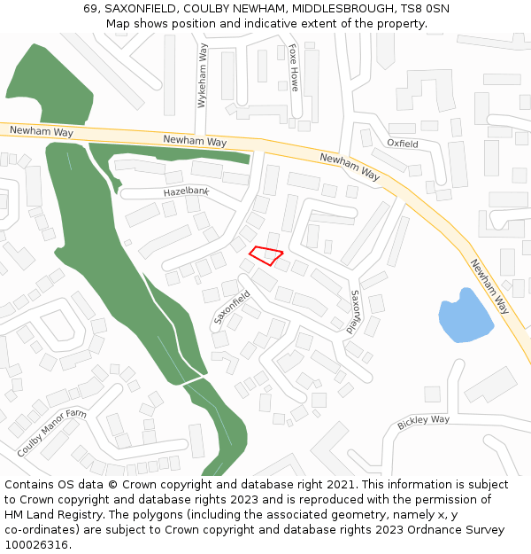 69, SAXONFIELD, COULBY NEWHAM, MIDDLESBROUGH, TS8 0SN: Location map and indicative extent of plot