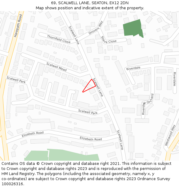 69, SCALWELL LANE, SEATON, EX12 2DN: Location map and indicative extent of plot